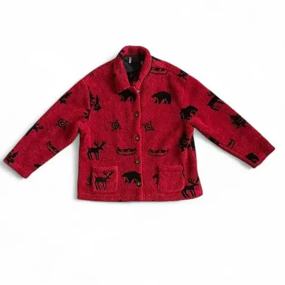 Oversized Red Fleece Jacket – Cabincore Bear Cozy 2-3X - Picture 7 of 8
